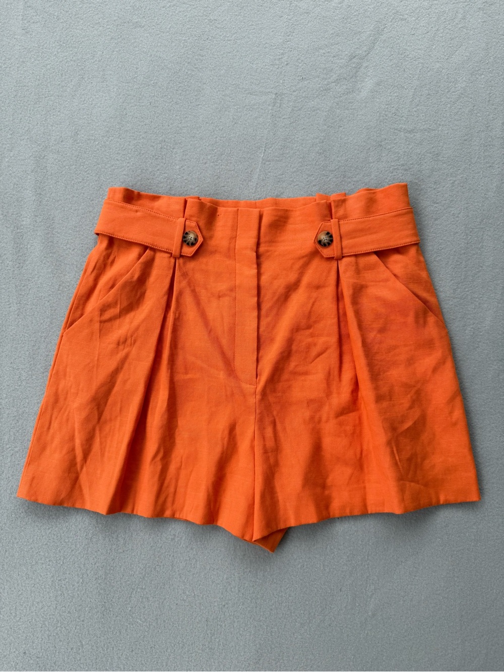 Veronica Beard Franzi Stretch Linen Shorts Women Sz 12 Orange Pleated Pockets